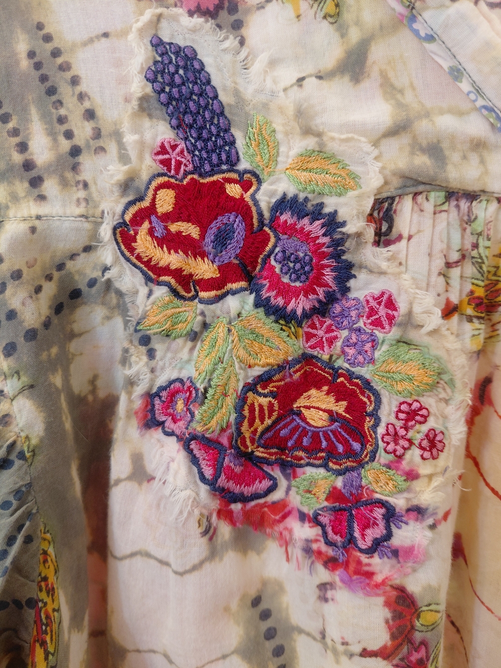 EUC Sz M Tianello Multicolor Floral Boho Tie Dye Embroidered Peasant - Picture 3 of 11